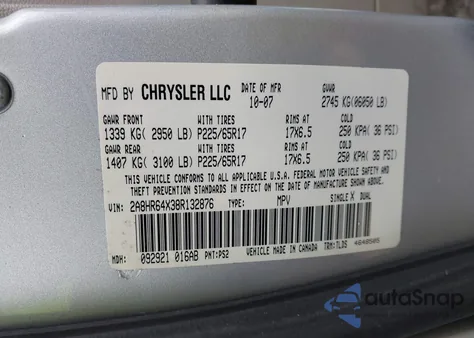 2008 Chrysler Town & Country Limited from USA, damaged, VIN 2A8HR64X38R132876